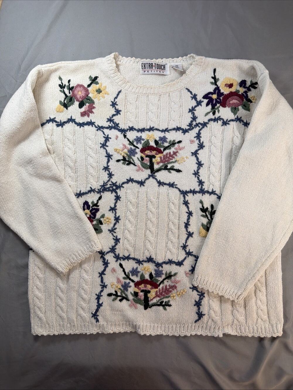 Extra Touch Petite Women’s Floral Grandma Sweater Size Petite Medium